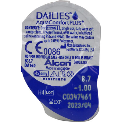 Vista/imagen 2 del modelo Dailies Aqua Comfort Plus (180 Lentillas + 10 Gratis). Tienda online de gafas de marca